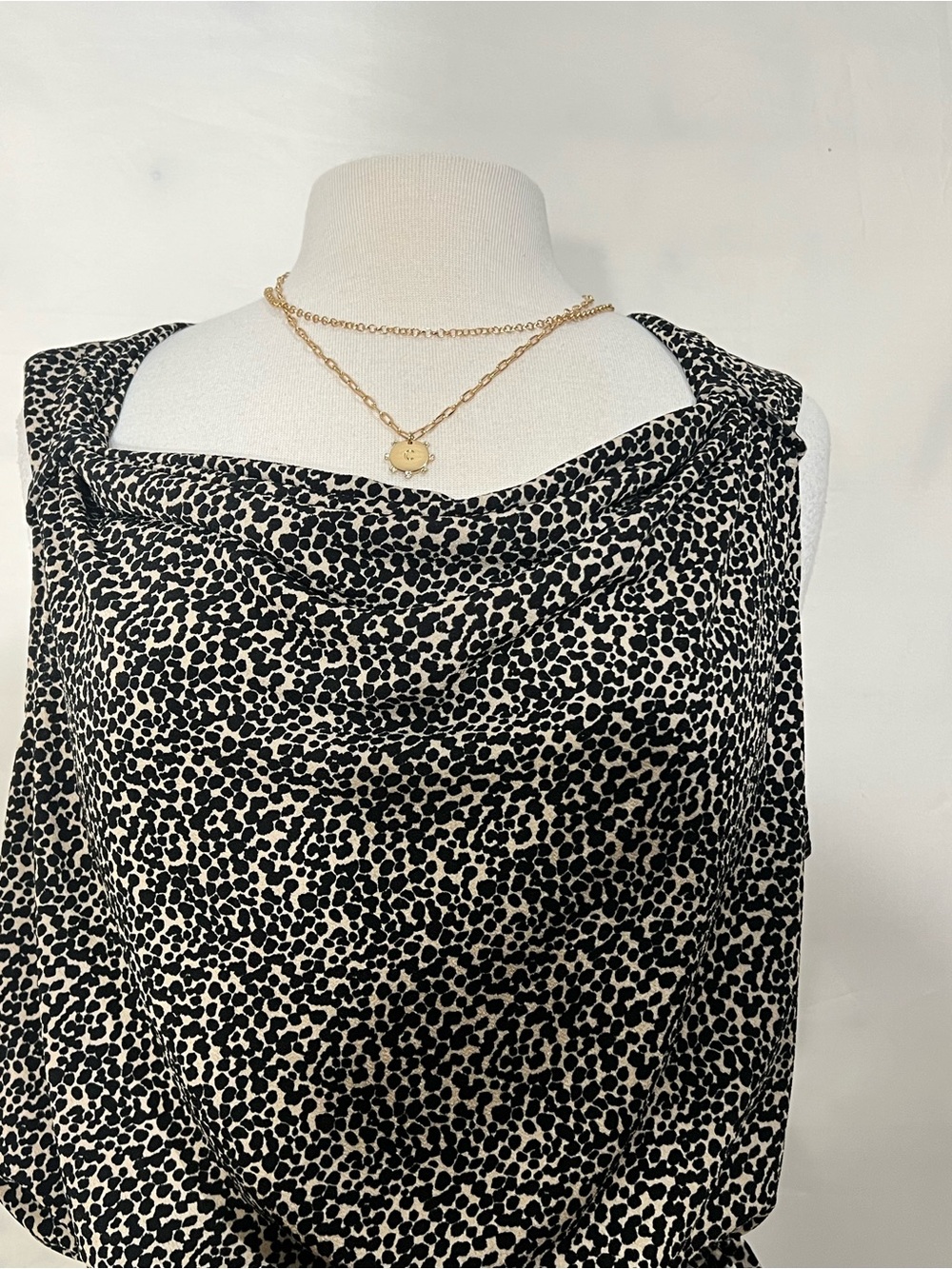 Jaclyn Smith Black & Cream Cowl Neck Animal Print Camisole